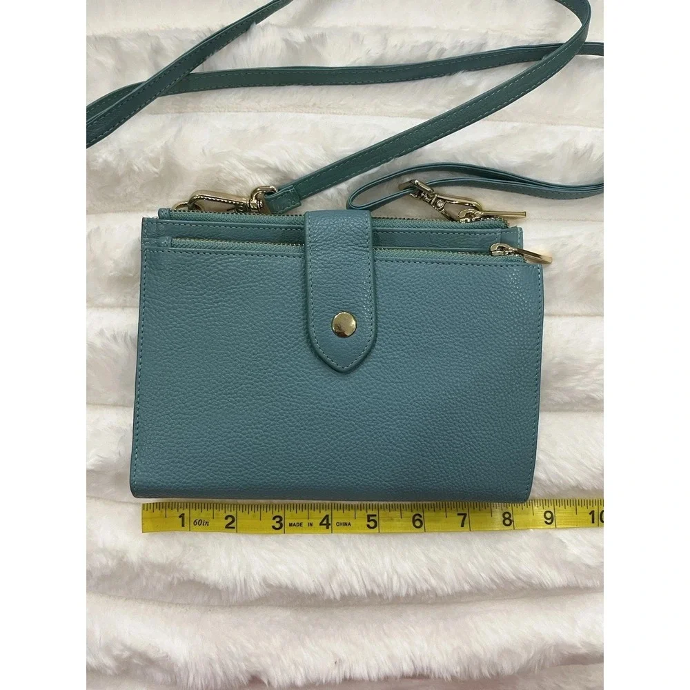 Levinger Crossbody Wallet Bag Womens OS‎ Teal Blue Excellent Pebbled Leather